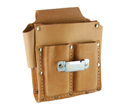 LEATHER WORKS - 5 POCKET BOX-SHAPED TOOL POUCH WITH TAPE CLIP